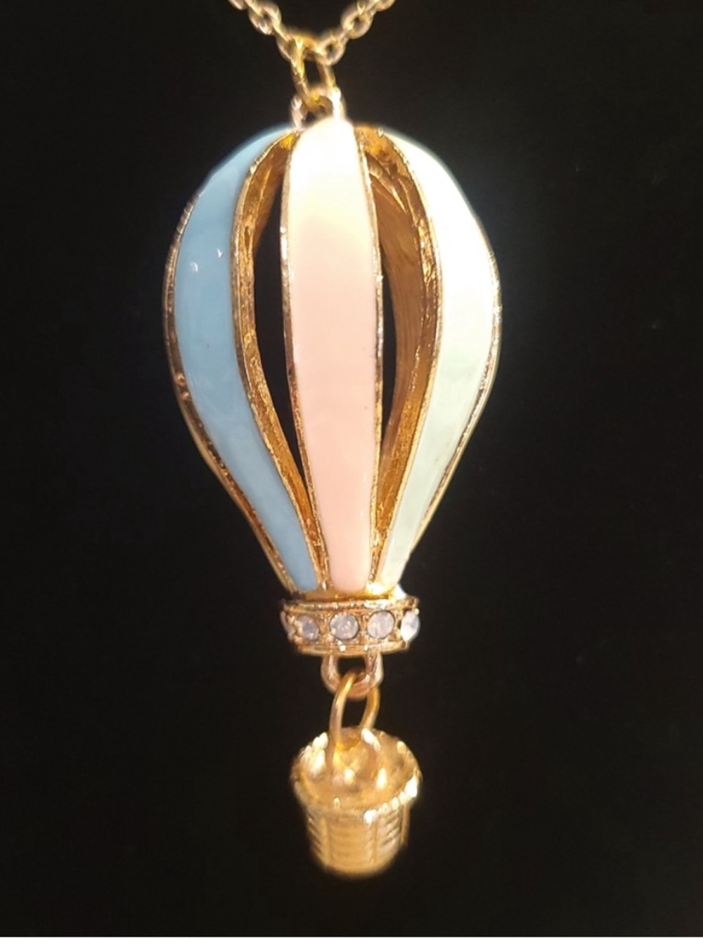 Signed Adorable 🥰 Small Hot Air Balloon Necklace - Blue & Cream